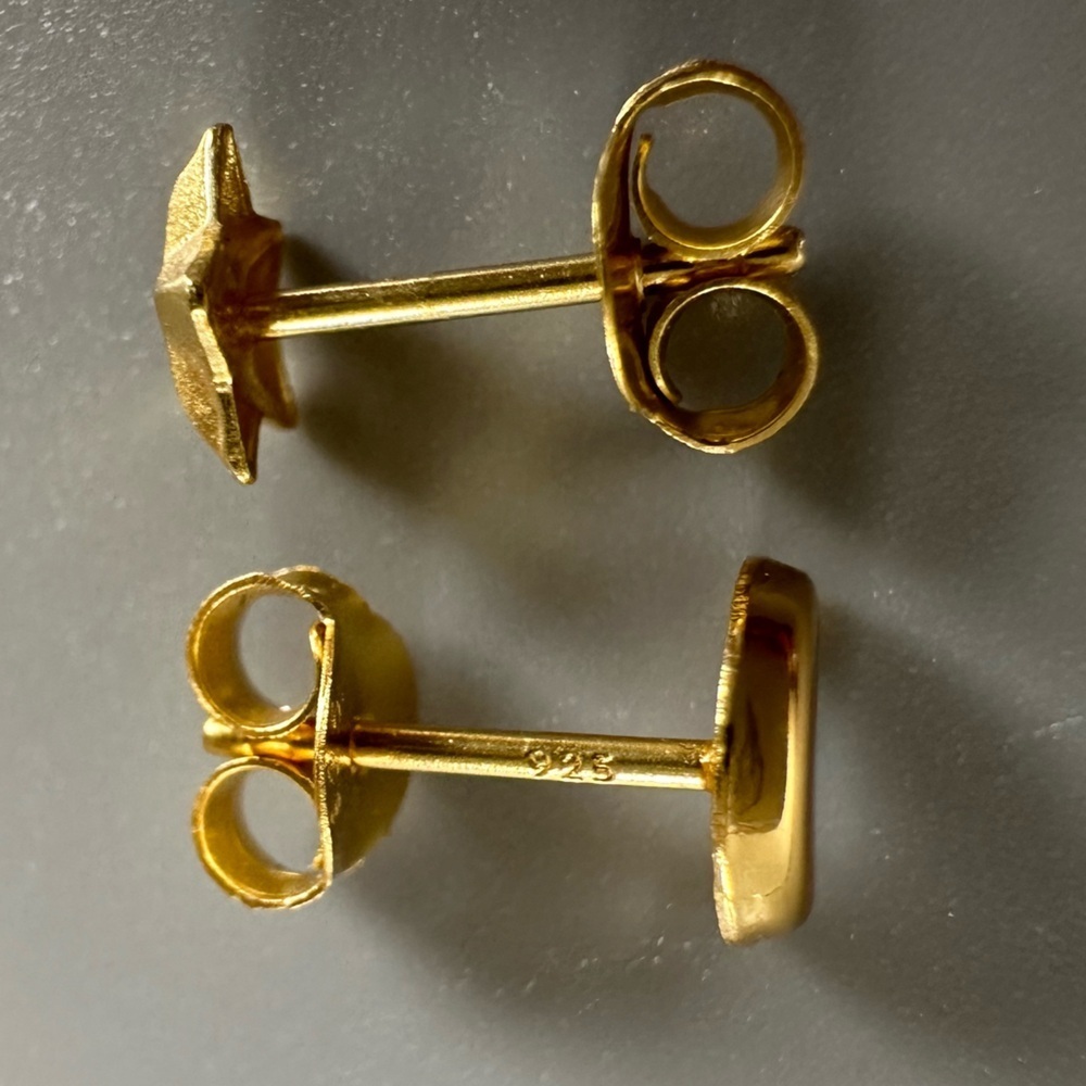 14K Gold Vermeil Celestial Mismatched Star & Moon Stud Earrings - Picture 9 of 11